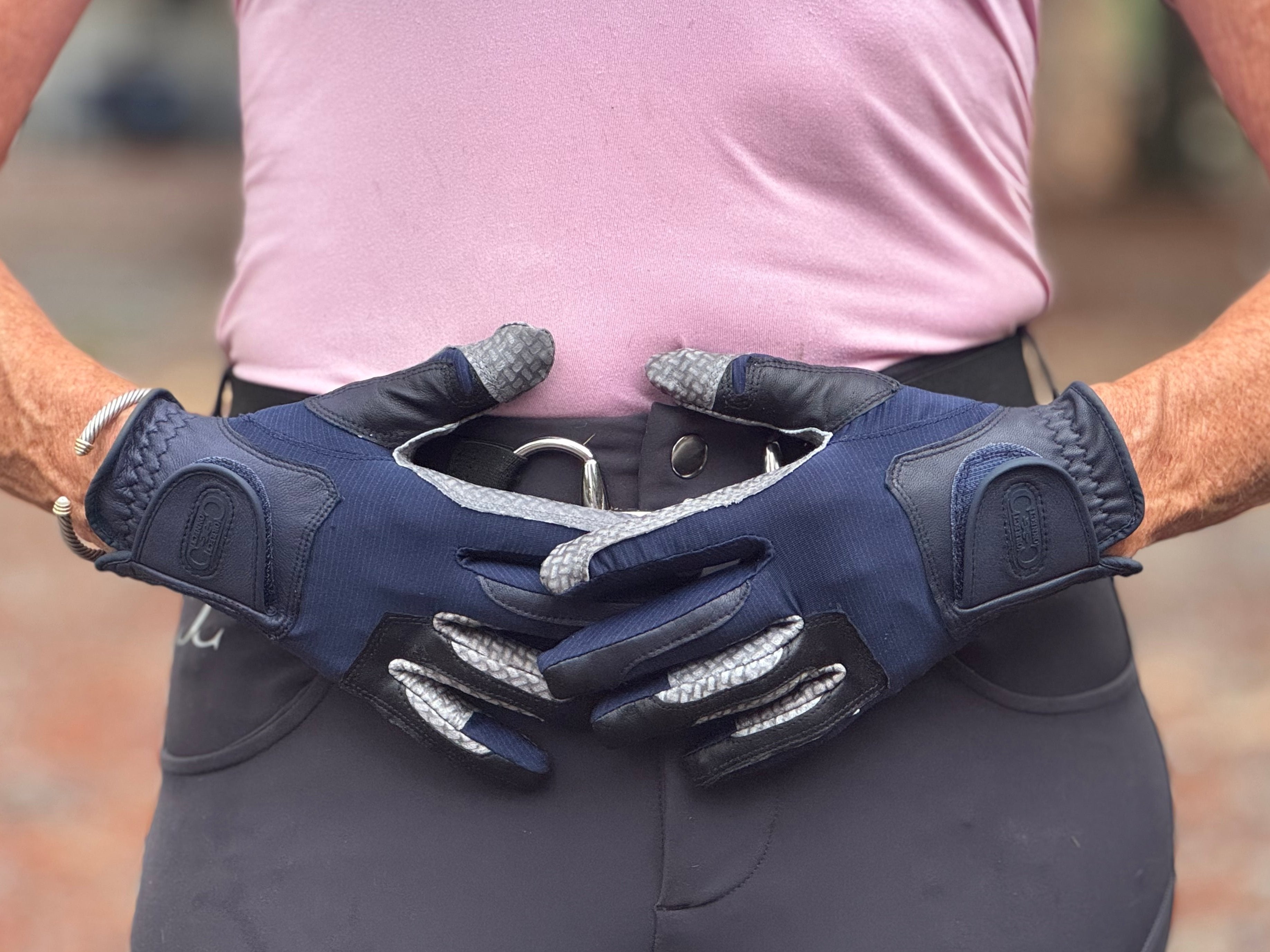 Oil-Tac Copper Tech™️ Leather Premium Riding Glove in Navy