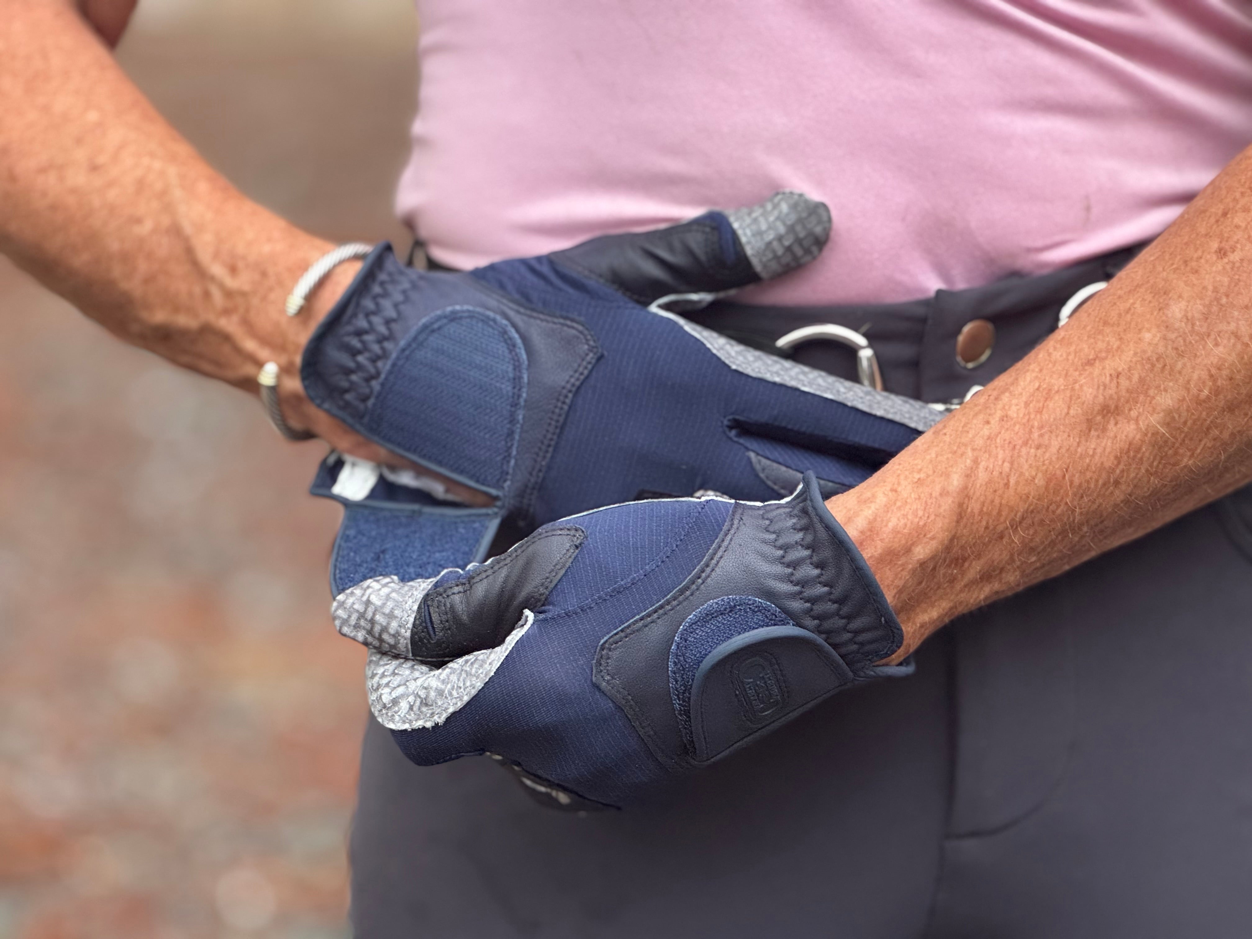 Oil-Tac Copper Tech™️ Leather Premium Riding Glove in Navy