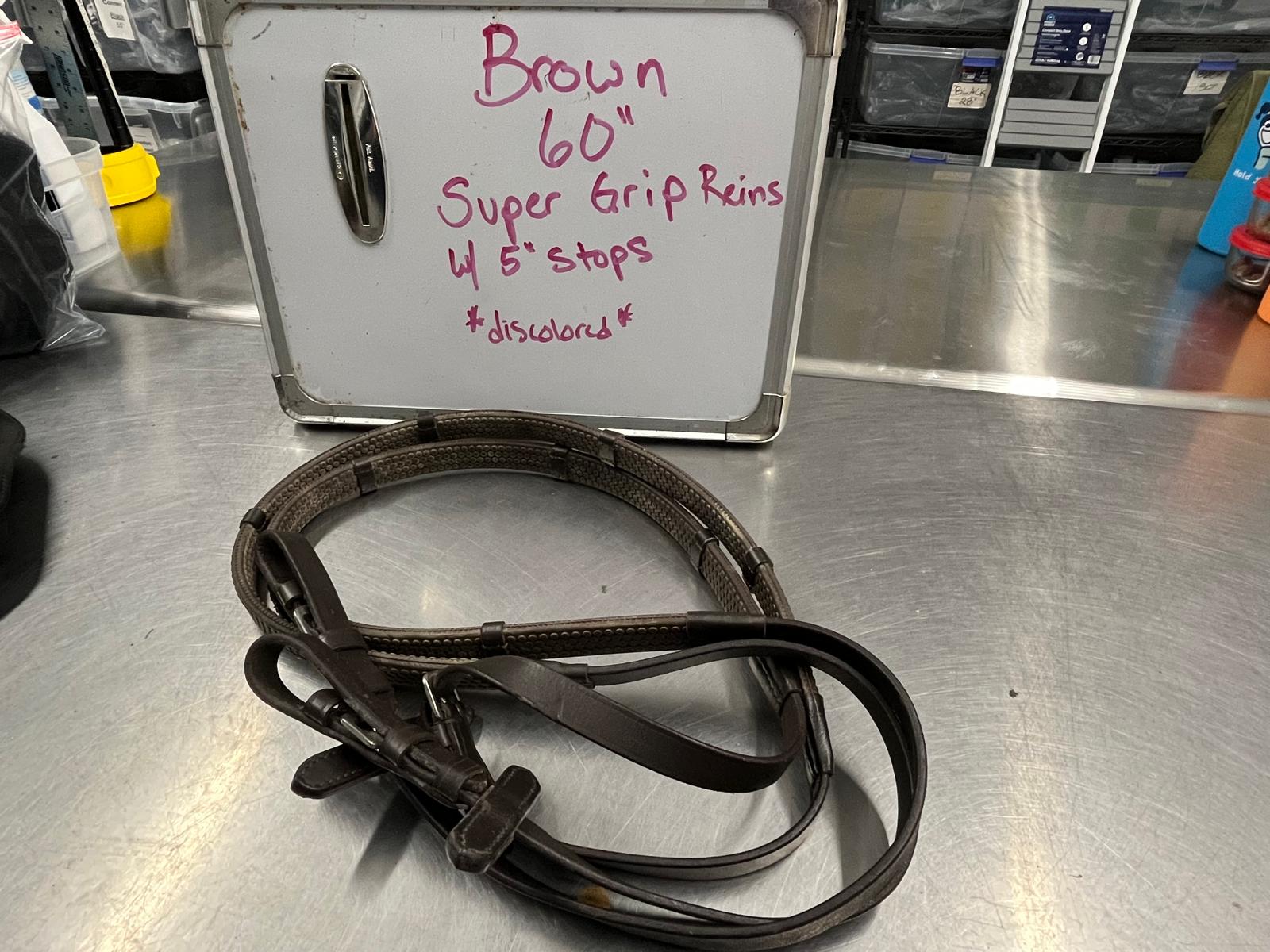 CLEARANCE Super Grip Brown 60" reins with 5" stops