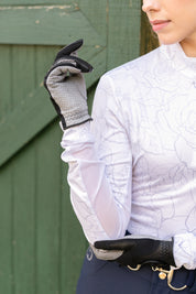 Chemise d'équitation technique cool et confortable à fleurs blanches et argentées