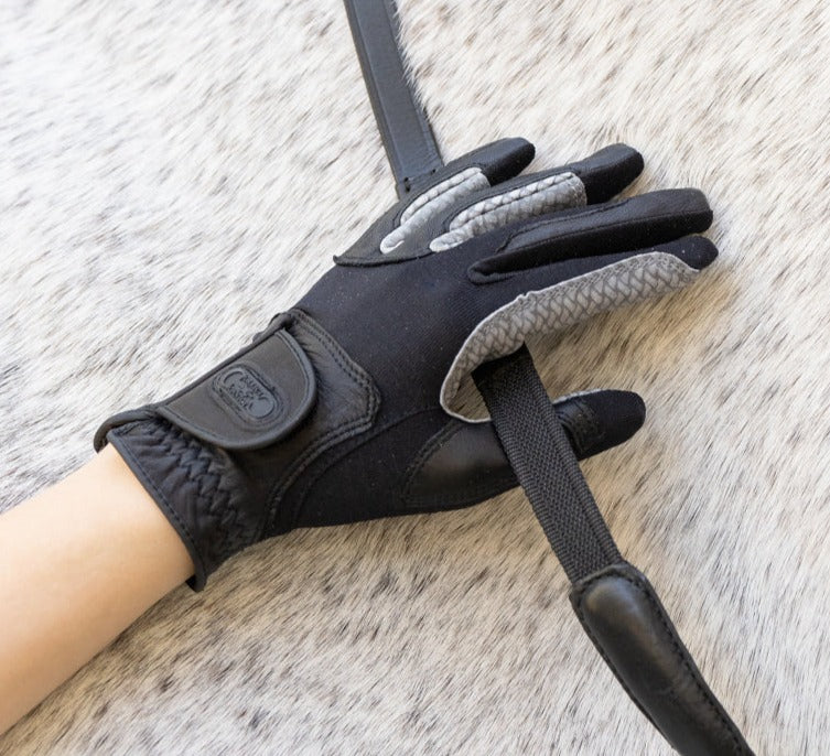 Oil-Tac Coppertech Leder Premium Reithandschuh in Schwarz – CorrectConnect